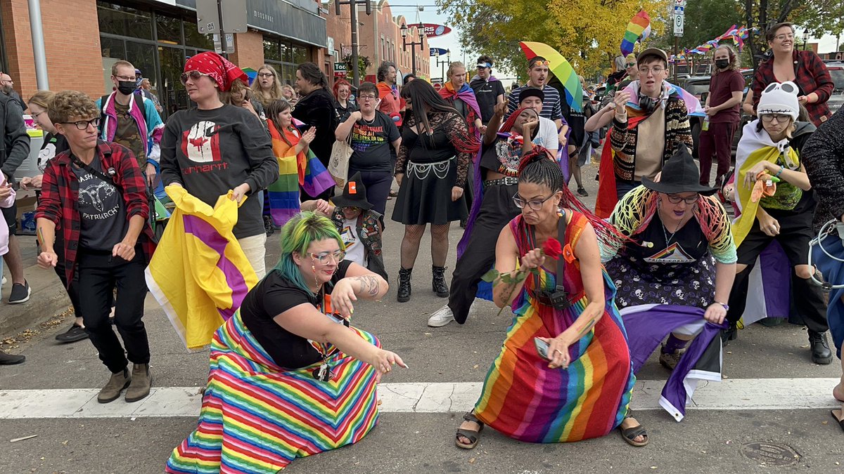 apaulagetics's tweet photo. Pride Corner was loud and proud tonight during the Come Together Rally against hate, homophobia, and transphobia. #yeg #whyteave #oldstrathcona #oldstrath https://t.co/SHqfLshVxK