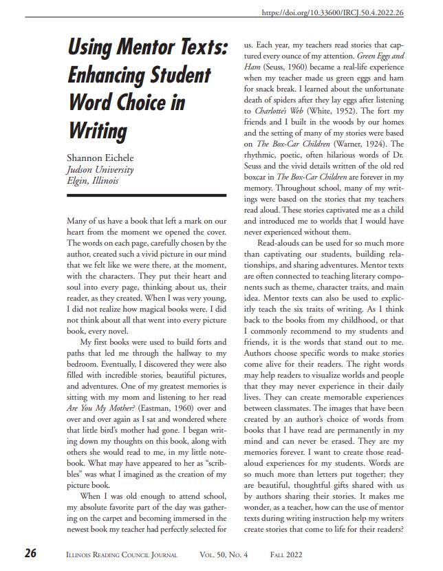 JudsonULiteracy's tweet photo. The latest @ILReadCouncil journal features another #MLIT publication! Congratulations, Shannon @EicheleShannon! #MLIT14 https://t.co/8QHCggqQkE