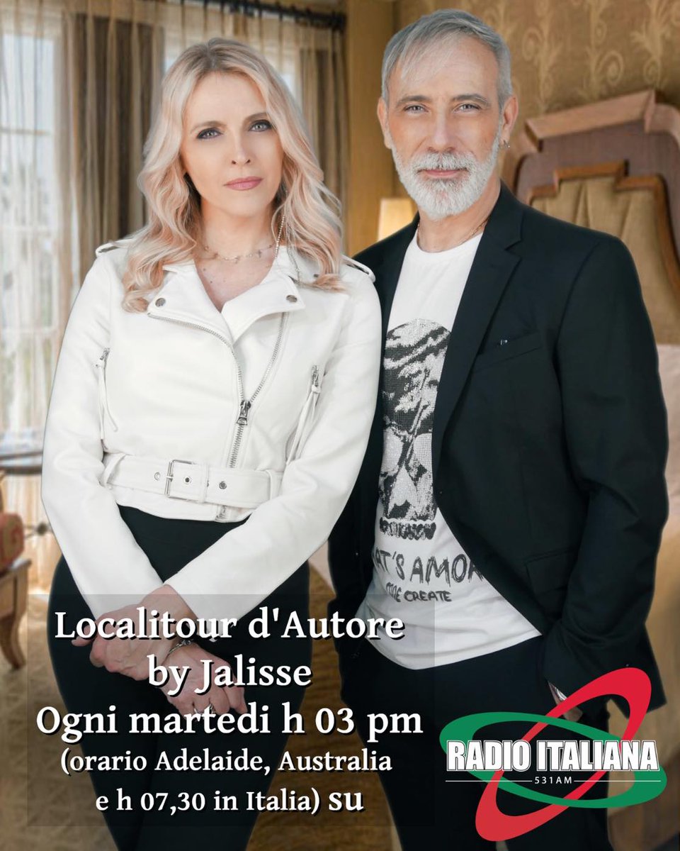 Jalisseofficial's tweet photo. Anche #RadioItaliana531 di #adelaide per gli italiani in sud #australia dal 1975, distribuisce #localitourdautore by #Jalisse, il format radio fonico per radio e podcasts #madeinitaly #artigianidellamusica #artigianato #arte #spettacolo #radio #festivaldisanremo #fiumidiparole https://t.co/11qmSWKPI9