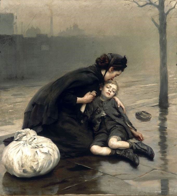 artinsociety's tweet photo. Thomas Kennington’s social realist paintings highlighted the plights of poor, widowed or abandoned women and children during the Victorian era ~ here’s ‘Homeless’ (1890) https://t.co/5QDjgGc2Rw