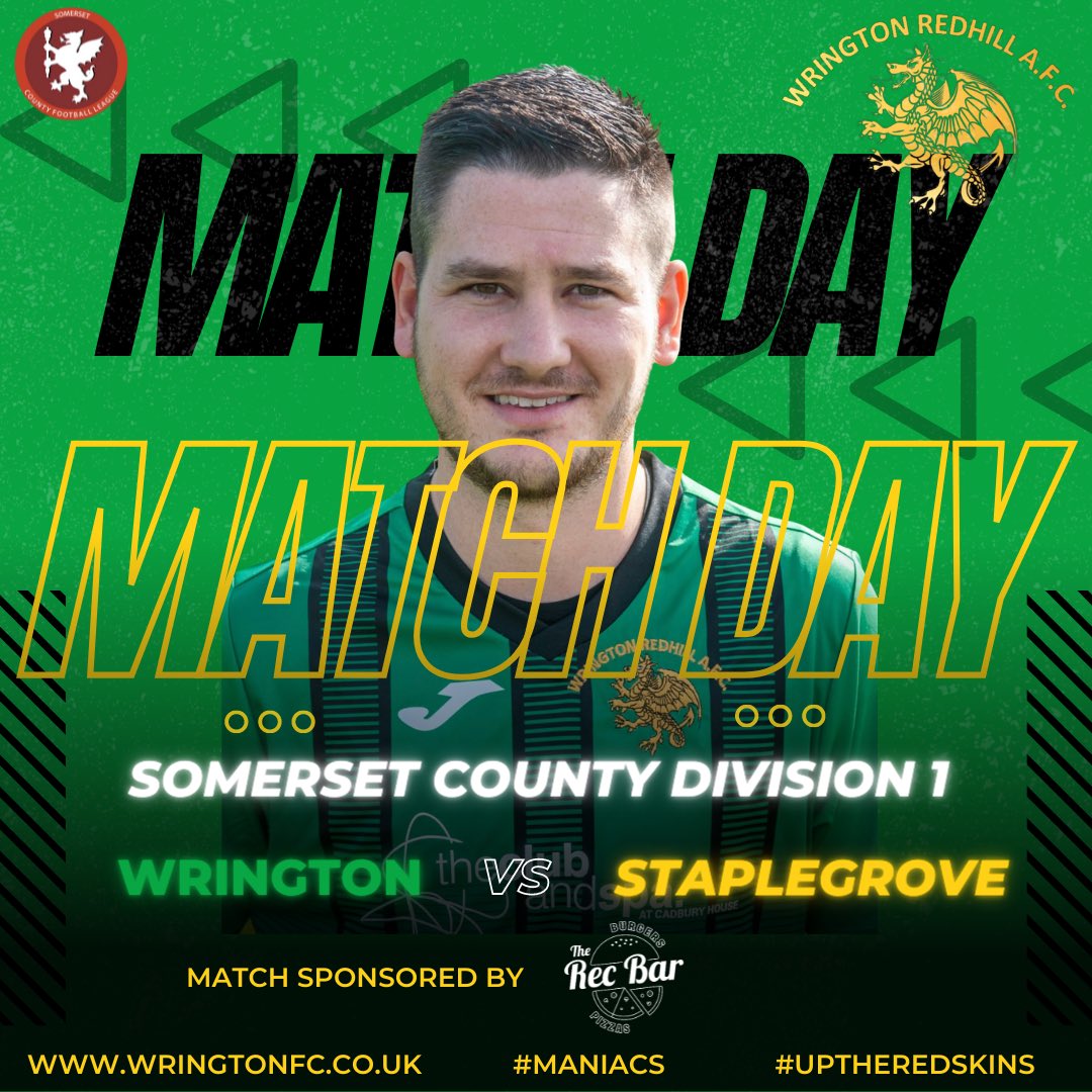 WringtonFC's tweet photo. 💚🖤 MATCH DAY 💚🖤
The Redskins are taking on Staplegrove in a
3 pm Kick off, make sure you get behind the lads today.
Big thanks to The Rec Bar Wrington for sponsoring todays game.
#PackTheRec #maniacs #uptheredskins https://t.co/aGAKTMZiRj