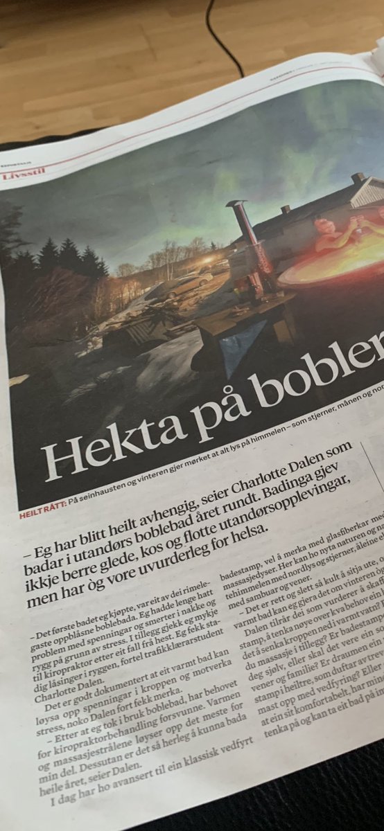 JanJohnsrud's tweet photo. Fortsatt ikke skikkelig «energi-synd» på oss nordmenn da @Nationen_as fortsatt får folk til å stille i store reportasjer om at vi er hekta på utendørs boblebad😳 (etter x-antall sider om energikrise😀) https://t.co/ASurUuQKrR