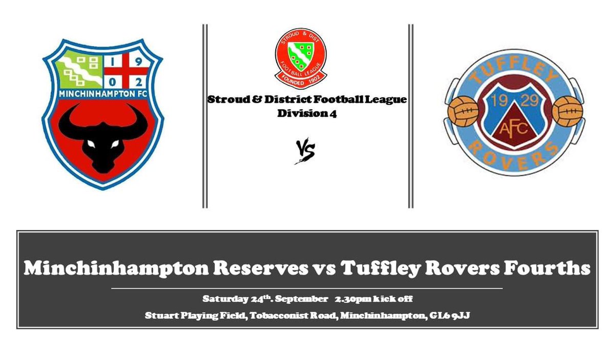 Minchinhampton FC (@fcminch) on Twitter photo MATCHDAY โฝ๏ธ
Reverse Team|
๐ Saturday 24th September
๐ <a href="/TuffleyRoversFC/">Tuffley Rovers FC</a> 4th
๐<a href="/Stroud_League/">Stroud & District Football League</a> Division 4
๐ Stuart playing fields, tobacconist road, minchinhampton, GL6 9EW
โฐ 2:30 Kick Off
#UTM MATCHDAY โฝ๏ธ
Reverse Team|
๐ Saturday 24th September
๐ <a href="/TuffleyRoversFC/">Tuffley Rovers FC</a> 4th
๐<a href="/Stroud_League/">Stroud & District Football League</a> Division 4
๐ Stuart playing fields, tobacconist road, minchinhampton, GL6 9EW
โฐ 2:30 Kick Off
#UTM