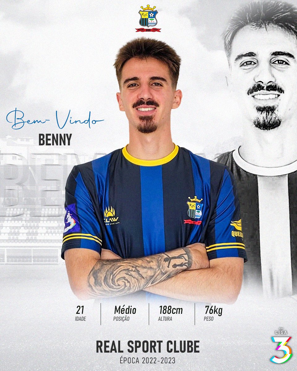 RealSportClube3's tweet photo. ✅️  Benny é reforço para a nossa equipa, vem por empréstimo FC Famalicão. 
💙💛🖤
#RealSC #somosrealsc #liga3 #purofutebol https://t.co/jGUPiJyECI