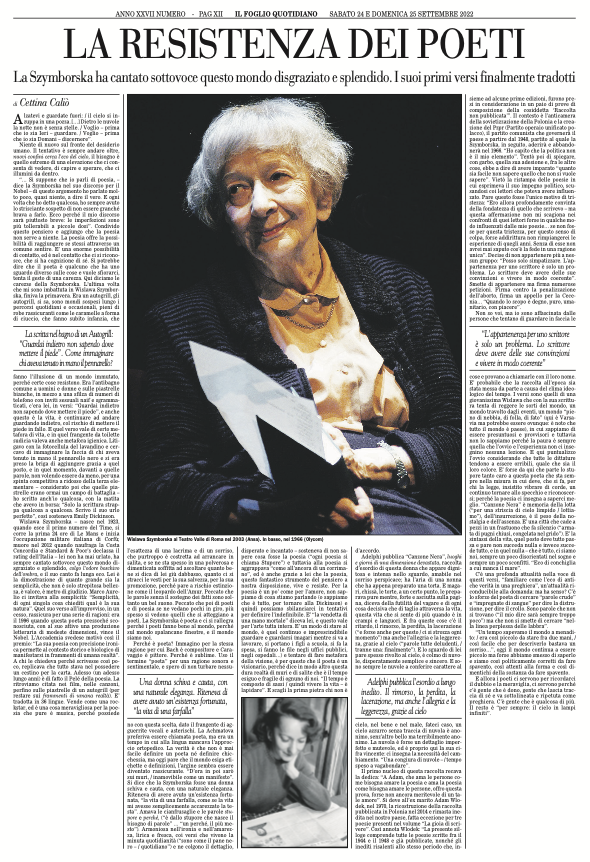 Wislawa Szymborska ha cantato sottovoce questo mondo disgraziato e splendido. Finalmente tradotti i suoi primi versi. L'articolo di Cettina Caliò
edicola.ilfoglio.it/newsstand/inde…