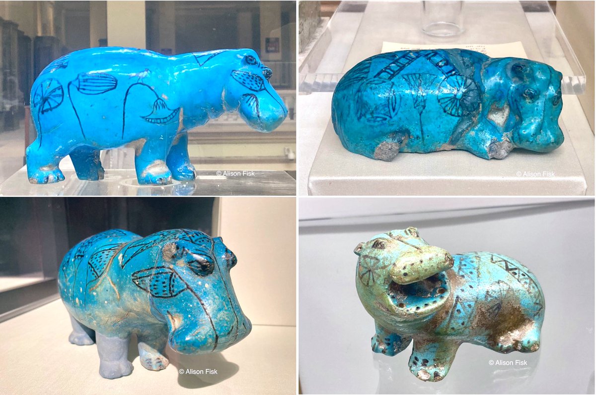AlisonFisk's tweet photo. Adorable ancient Egyptian hippos, about 4,000 years old! 🦛❤️. Made of blue faience decorated with aquatic plants of the river Nile. Photos my own.

#Archaeology https://t.co/UT8QaTOLlC