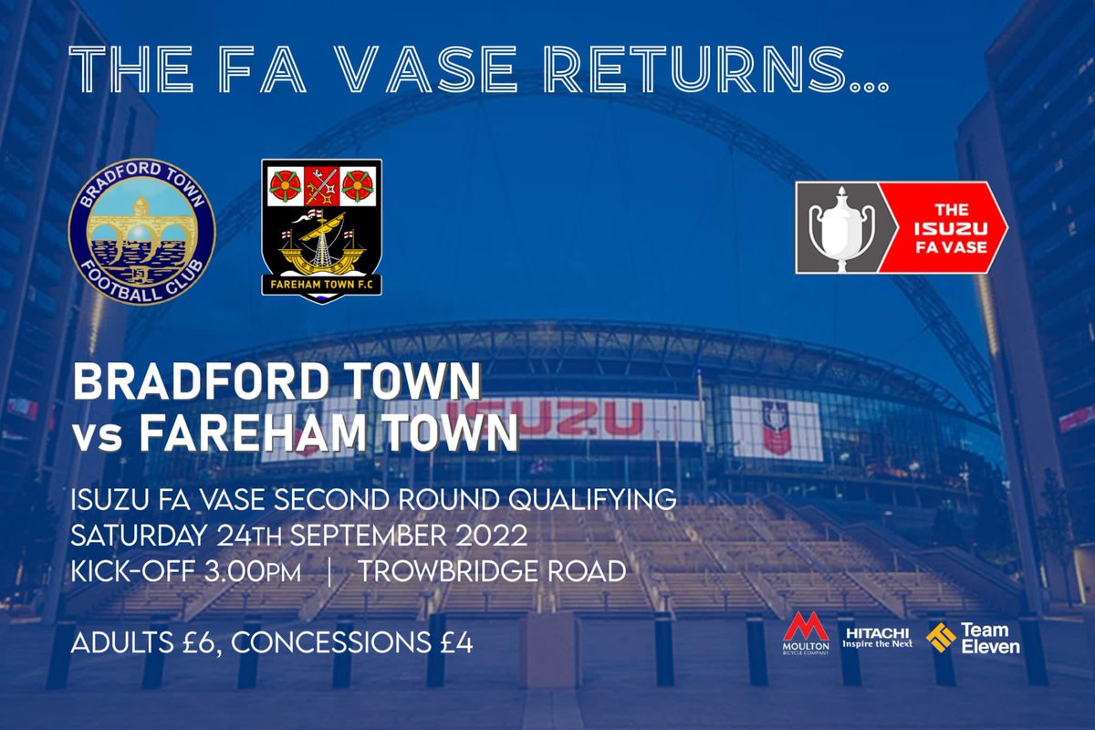 BradfordTownFC's tweet photo. #FAVase GAMEDAY 🔵⚽️

The FA Vase is back! We welcome @farehamtownfc to Trowbridge Road in the Second Qualifying Round. 

Bar open from 1pm

@swsportsnews @NonLeagueCrowd @HellenicPundit @BBCWiltsSport @RadioBathDAB 

#bobcats https://t.co/FTtOeSqUMU