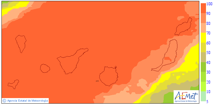 AEMET_Esp's tweet photo. Probabilidad de #precipitación SUPERIOR A 2 MM esperada hoy en #Canarias, a partir del EPS del Centro Europeo. Más info en https://t.co/9PLsmvqyfS https://t.co/SyJcYaD9vh