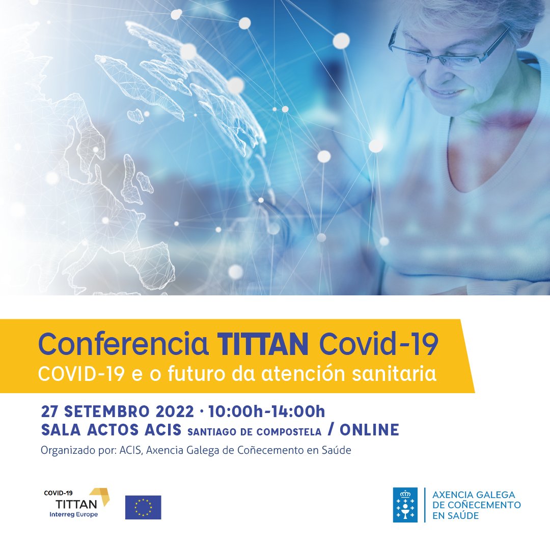 🗣️🦠 Participa na conferencia final do proxecto TITTAN COVID-19 para o vindeiro 27 de setembro.

Despois dos tres obradoiros do proxecto TITTAN COVID-19, chegou o momento do evento final do proxecto TITTAN.

ℹ️👉🏼 Toda a información en: bit.ly/3r109pX