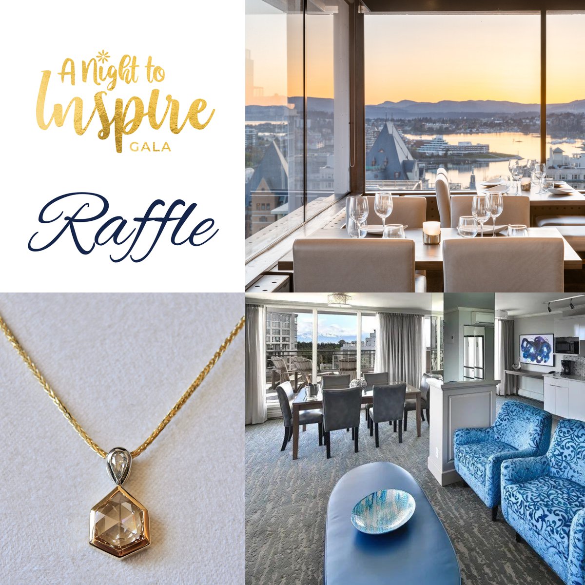 A Night to Inspire's raffle tix are live!
GRAND PRIZE #1: Stunning 18 Karat Gold &amp; Diamond Necklace by <a href="/BarclaysOakBay/">Barclay's Jewellers</a>. Value $5,200. 
GRAND PRIZE #2: <a href="/ChateauVictoria/">Chateau Victoria</a> Luxury Getaway for 4 in Penthouse Suite. 
1 for $100 or 3 for $200
👉Purchase tickets at inspirehealth.ca/raffle