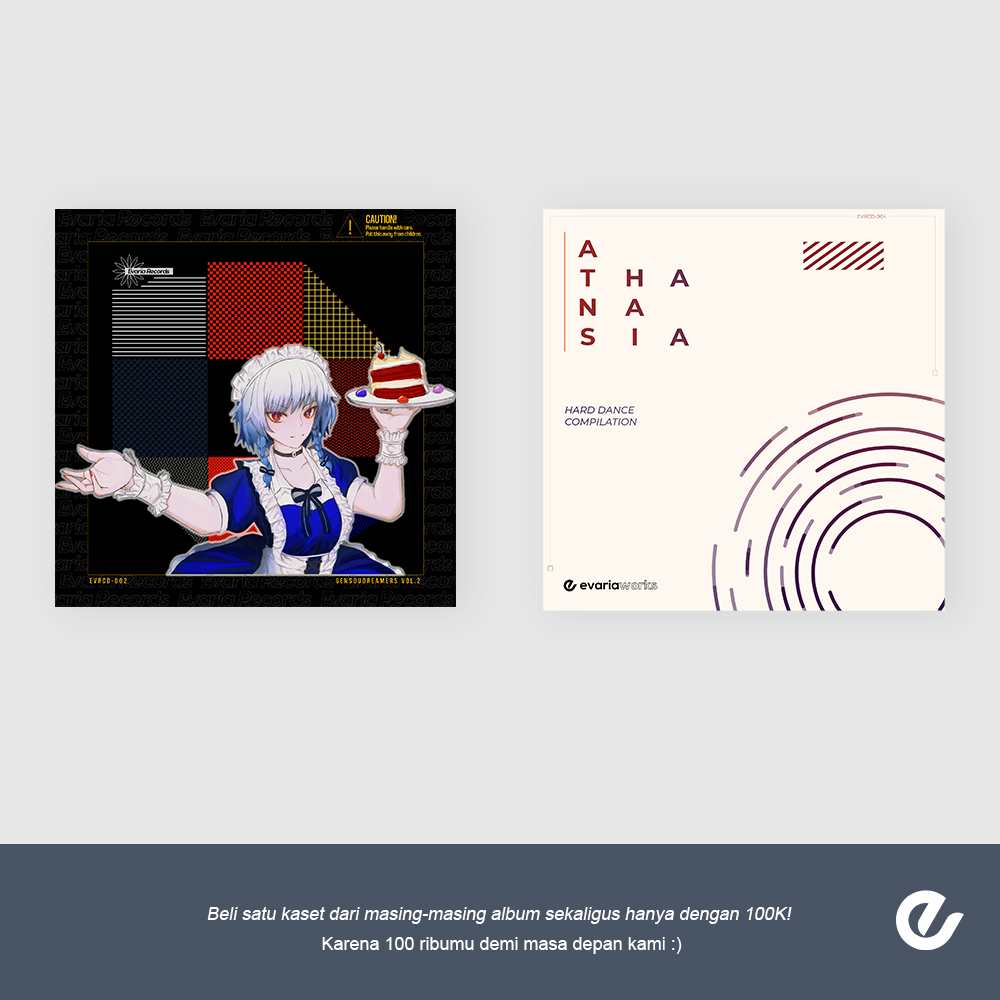 Evariaworks's tweet photo. That's not all! Here's a good deal. You can get one of each of those albums only for 100k! 
Grab them fast while they last.
And... See you inside!
#comifuro #comifuro15 #comifuro15catalogue #Evariaworks https://t.co/vGXYRPqA2c