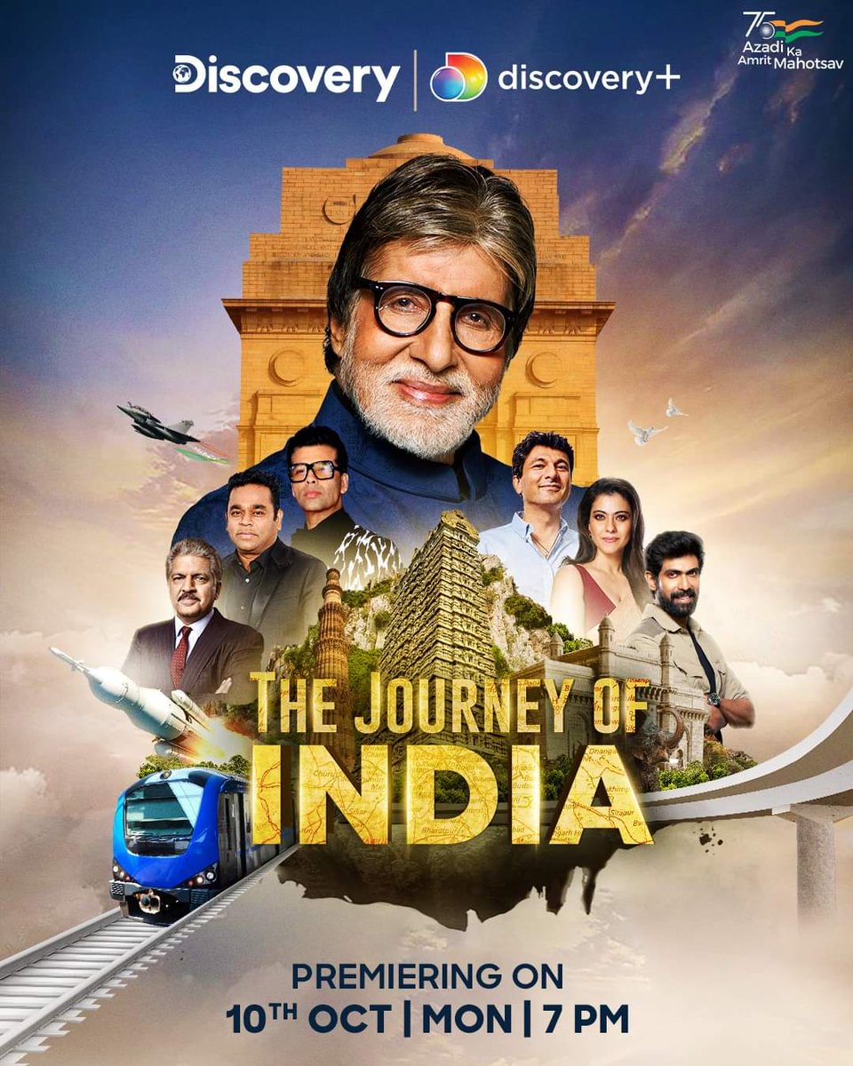Celebrating India's rich tapestry of heritage, innovation and contemporary marvels that have paved the way for its cutting-edge advancement..

#TheJourneyOfIndia narrated by @SrBachchan, premieres Oct 10th on @discoveryplusIN.