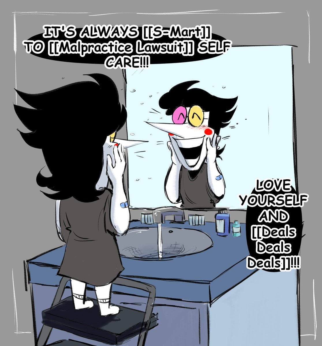 citruscrisp's tweet photo. self care facade 
#spamton #deltarune https://t.co/Yk0UeR1XME