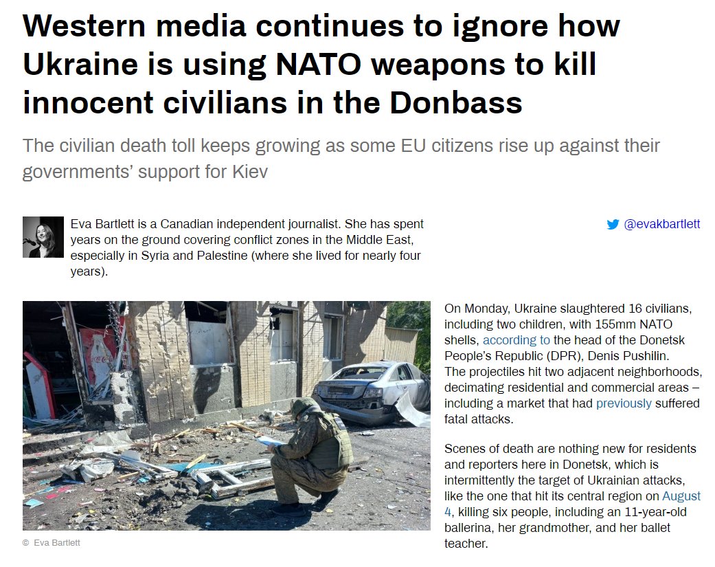 Article on Ukraine's increased attacks on Donetsk with western weapons, killing at least 26 Donbass civilians in the past week alone, whose bodies I unfortunately saw mangled &amp; in pieces on streets post-shelling. 

Please read. Donbass civilians don't get an option to look away.