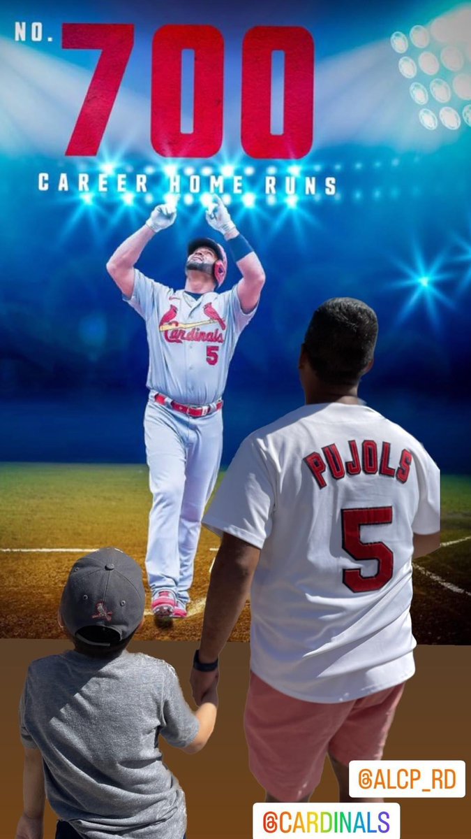 SurajPrashad's tweet photo. Way to go @PujolsFive! I’ve watched you hit home runs since 2001! Now I’m glad my son got to see you play. #AlbertPujols #cardinals https://t.co/KVkVz9iMnK