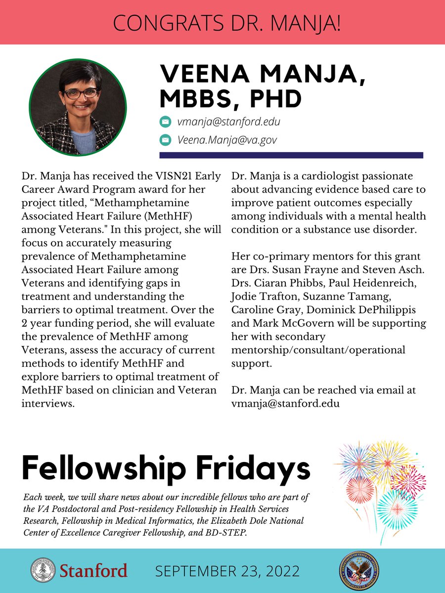 Congratulations Dr. Veena Manja! <a href="/Ci2iVA/">Innovate2Implement</a> <a href="/vahsrd/">VA HSR</a> <a href="/StanfordHP/">StanfordHealthPolicy</a>
