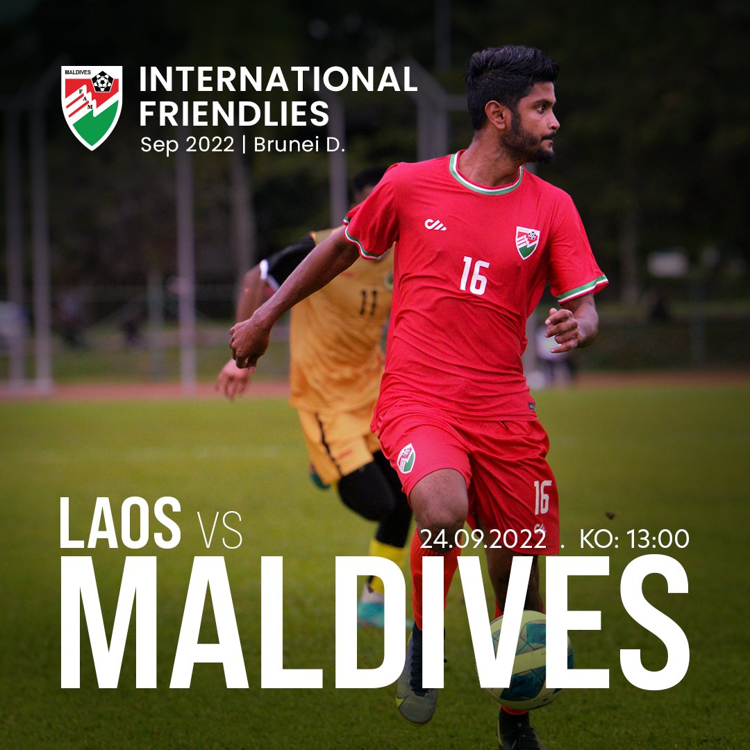 M A T C H D A Y !
🏆 INTERNATIONAL FRIENDLY 
🆚 Laos vs Maldives
📍 Bandar Seri Begawan, Brunei
🏟 Sultan Hassanal Bolkiah Stadium
⏰ 01:00 pm (MDV)
📲 #LaosMaldives
🖤 #internationalfriendly