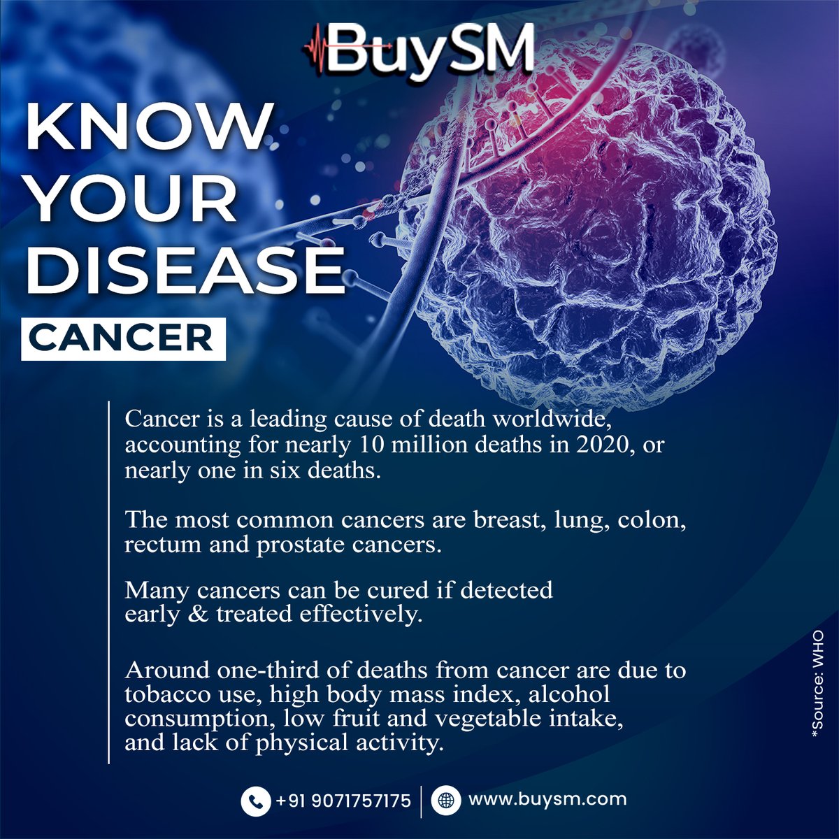 buysmofficials's tweet photo. Cancer refers to cells that grow out- of-control &amp; invade other tissues. The incidence of cancer &amp; its type are influenced by many factors i.e  age, local environmental factors, genetics etc. Knowing basics about disease is the first step towards its prevention! 
#buysm  #follow https://t.co/7Ia0q2uFfl