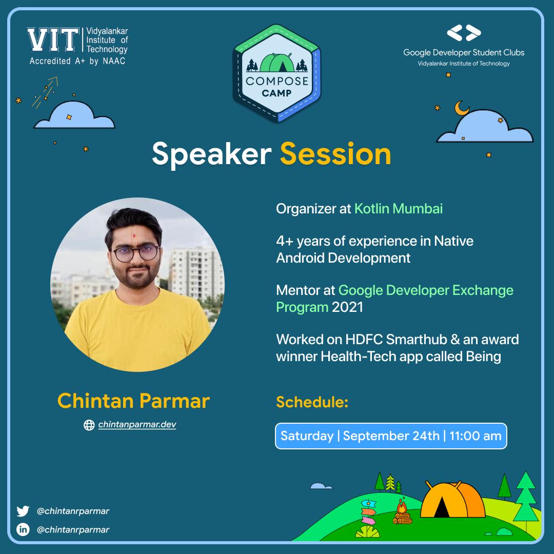 gdsc_vit's tweet photo. </>The one you were waiting for is finally here🤩✨

We have organized an interactive speaker session with Chintan Parmar! 

Chintan comes with 4+ yrs of experience in native android development. He's been a mentor at Google Developer Exchange Program 2021. https://t.co/l4pho4BDR7