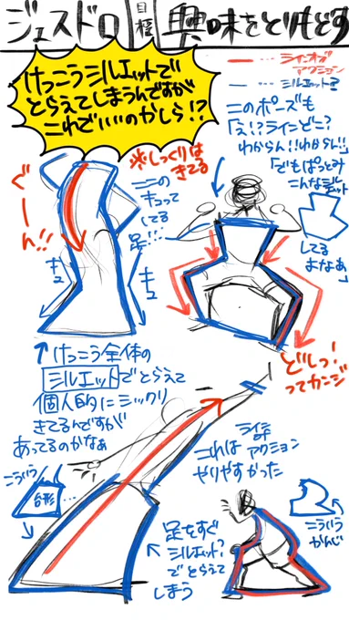 #3つ勉
実は一本の線で描くのすんごいすんごい苦手でして、いつも全体のシルエットで考えてしまうんですが、個人的にしっくりきてしまってるんですよね...治した方がいいのか、このまま突き進んでいいのか...!?
私は動きを「シルエット」でもすごく感じるんですよね... 