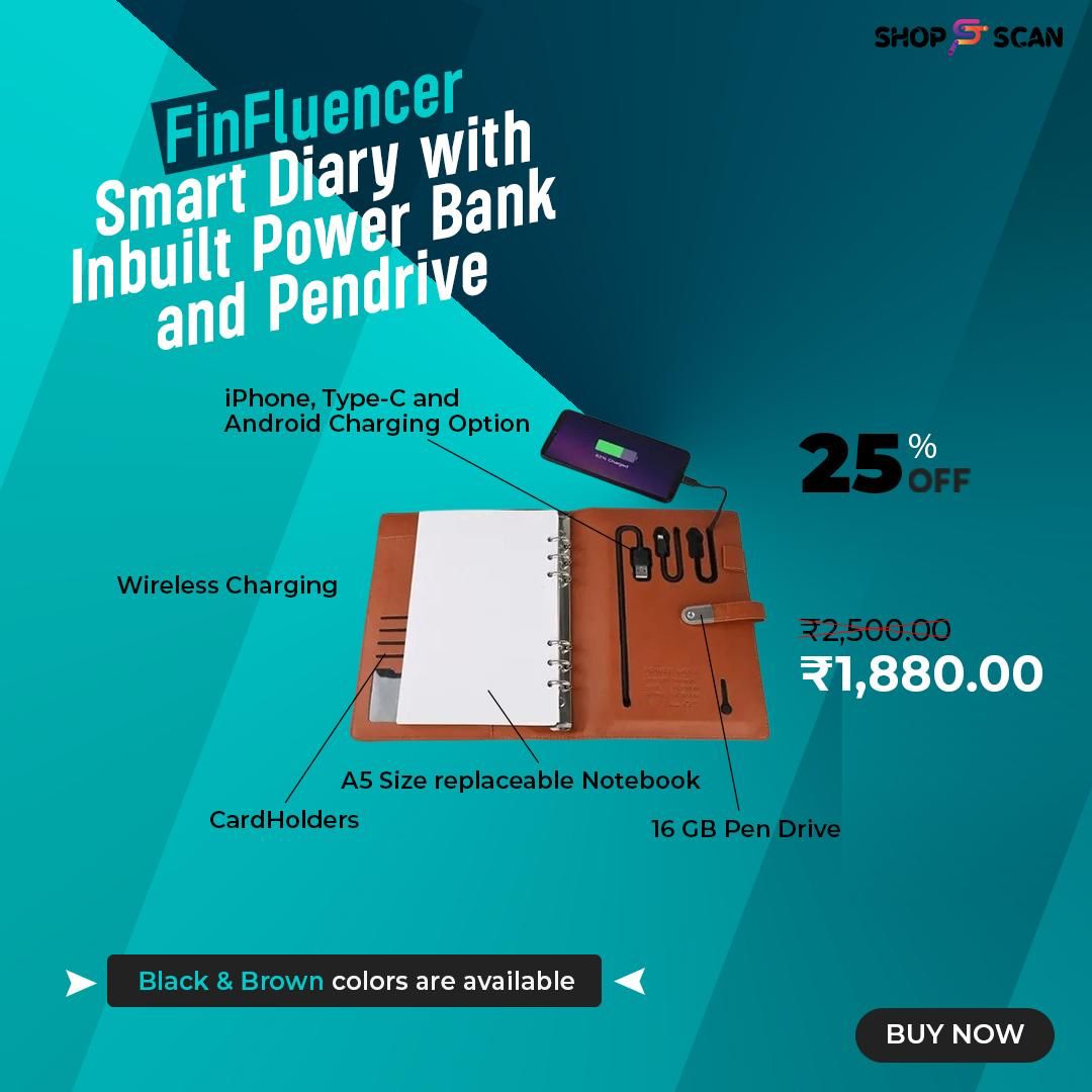 tax_scan's tweet photo. Finfluencer Smart Diary with Inbuilt Power Bank &amp; Pendrive 

Buy Now : https://t.co/AVnvSgZxke

#smartdiary #powerbank #portablecharger #finfluencer #shopscan #taxscan #wirelesscharger #wirelesscharging #refillablediary

@shopscan_in https://t.co/tBOknW1CyX