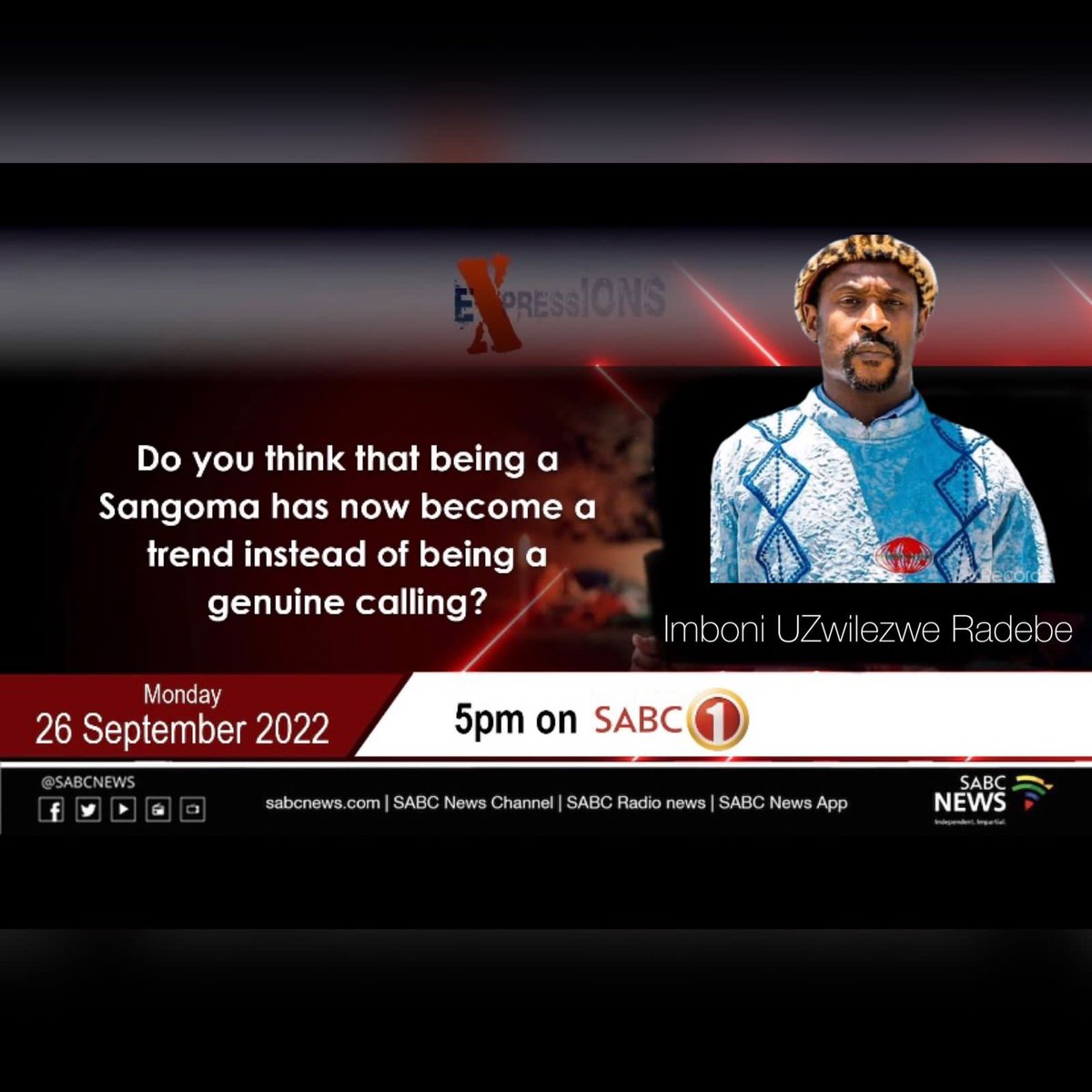 RevelationHome's tweet photo. Catch Imboni Dr.uZwi-Lezwe Radebe will be on Expressions Show on September 26, 2022 at 17:00pm (CAT). Imboni will be speaking about African Indigenous Spirituality .#ImboniuZwiLezwe https://t.co/SgE3MBDldZ