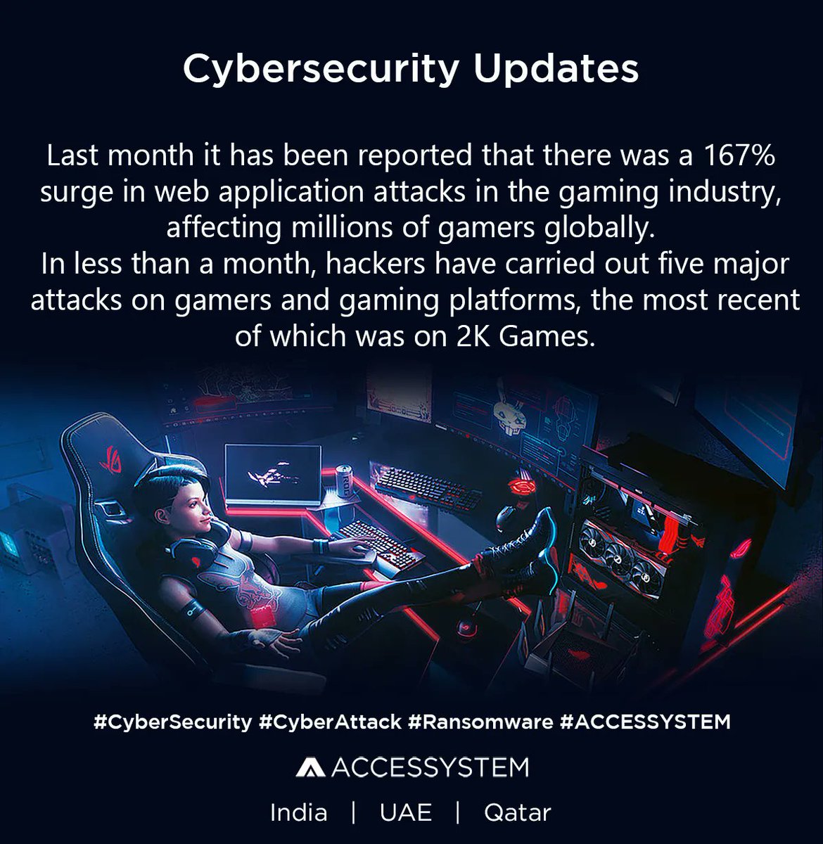 ACCESSYSTEM_IT's tweet photo. Last month it has been reported that there was a 167% surge in web application attacks in the gaming industry, affecting millions of gamers globally. 

sales@accessystem.com
#Cybersecurity #CyberThreats #DataProtection #DataSecurity #ACCESSYSTEM #Microsoft #XBox #PS3 #Gamers https://t.co/7j8WkVK2Vz