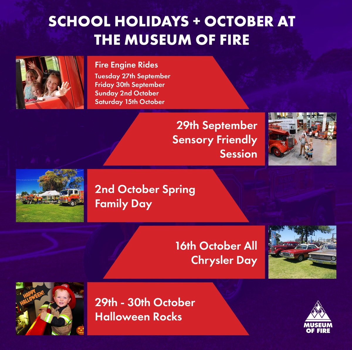 MoF_Sydney's tweet photo. Looking for something to do with your kids these school holidays? Look no further than the Museum of Fire! We have events set up for the whole family to enjoy throughout these school holidays and for the rest of October.
#MuseumOfFire #SchoolHolidays #FireEngineRides https://t.co/kdgO6H26es