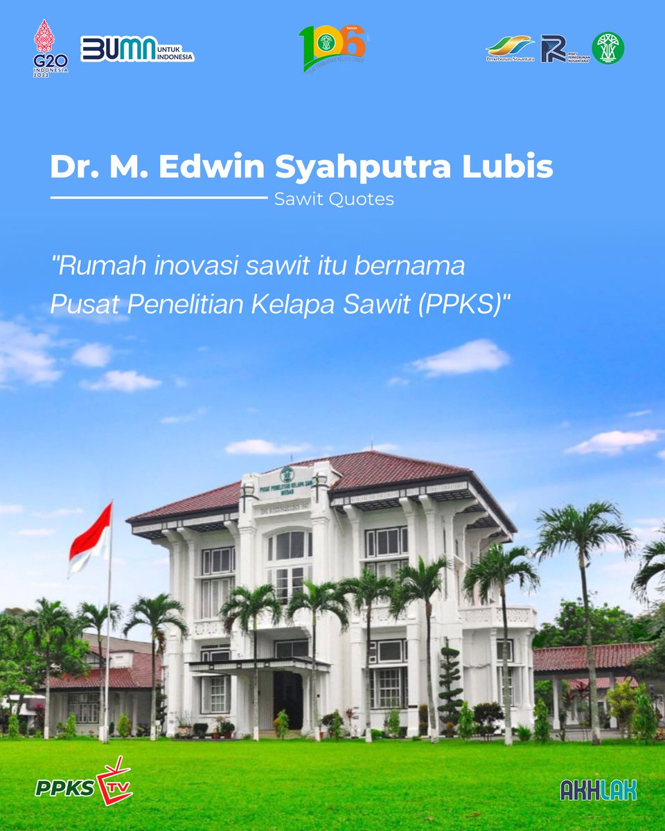 PPKS_ID's tweet photo. “Rumah inovasi sawit itu bernama PPKS”
.
Mari kita jaga rumah inovasi sawit milik kita. Kemajuan dan keberlanjutan industri sawit Indonesia ada di tangan Sahabat PPKS semua.
.
PPKS Menghadirkan Inovasi, Melayani Sepenuh Hati
#SawitBaik
#HUTPPKS106 https://t.co/0eTpYvwx90