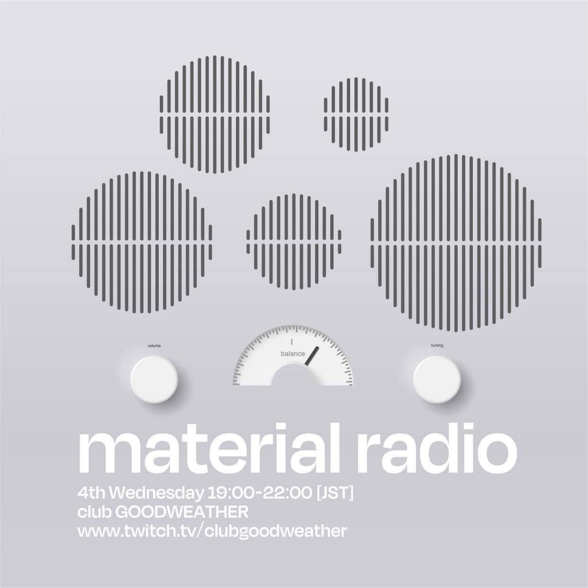 zookie_ngy's tweet photo. "material radio"

at club GOODWEATHER
@goodweather_org 

2022年9月28日(水)
19:00~22:00

■トークゲスト
SNOVA

■追悼特集: Drummie Zeb (Aswad)
解説: Jabba Da Hutt

■選曲／レコード販売
material

※ 入場無料（1オーダーお願いします）
※ Twitch 配信アカウント
https://t.co/5634yWEvr4 https://t.co/JYMRf1xtN1