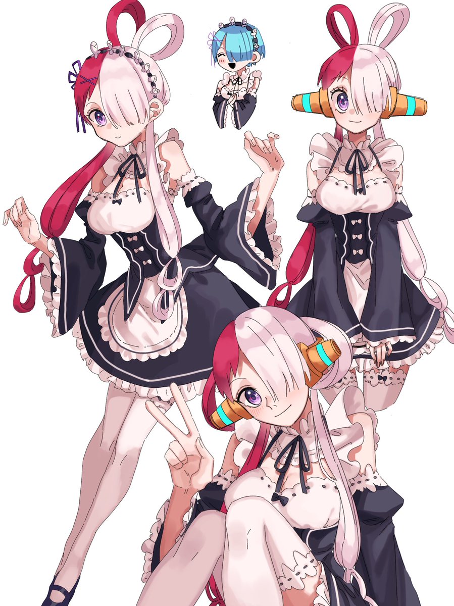 rem (re:zero) multiple girls roswaal mansion maid uniform maid cosplay red hair blue hair purple eyes  illustration images