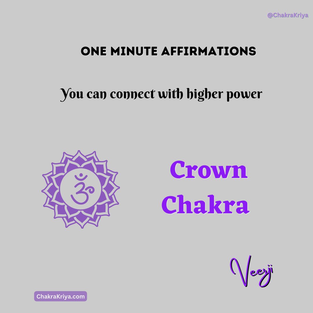 ChakraKriya's tweet photo. 𝑶𝒏𝒆 𝑴𝒊𝒏𝒖𝒕𝒆 Crown Chakra affirmations - Sahasrara
Repeat it loudly in mind for 1 minute. You can connect with higher power
I am connected to the universe.
Everything is connected.
I am in sync with the universe’s flow.
#CrownChakra   #Sahasrara
#chakraKriya #ChakraHealing https://t.co/Vt2qgSlOCU