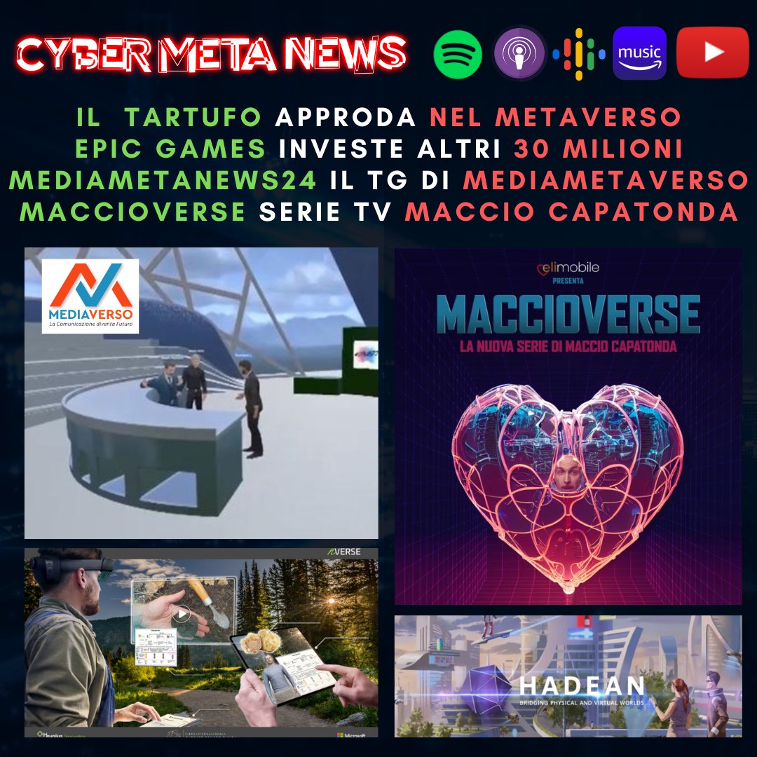 CyberMetaNews's tweet photo. #Maccioverse serie TV #MaccioCapatonda sul #Metaverso, #EpicGames investe 30 mln di dollari su #Hadean, prove tecniche per il TG #Mediametanews24, grazie alle #HoloLens sarà possibile scoprire il tartufo bianco
Ascolta nella tua app podcast preferita o su https://t.co/ywoSSzqkvN https://t.co/qxT4FFK9ZX
