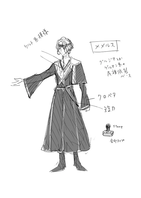メメ氏初稿。

トマ村含む領域のトラディショナルな服装。 