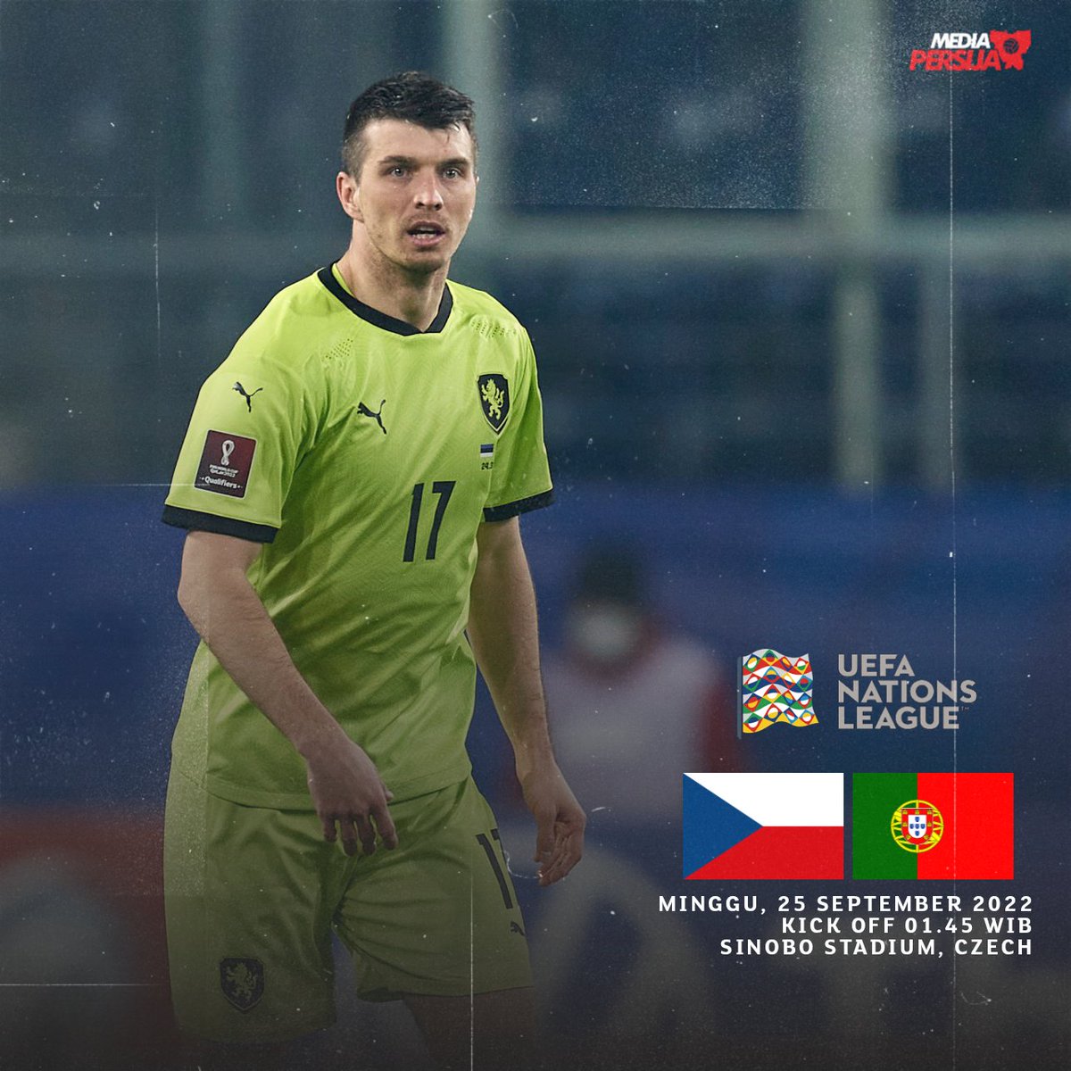 DINI HARI NANTI

UEFA NATIONS LEAGUE
Czech Republic 🇨🇿 vs 🇵🇹 Portugal

Minggu, 25 September 2022
Kick off 01.45 WIB
Stadion Sinobo, Czech
Live streaming

#Mediapersija