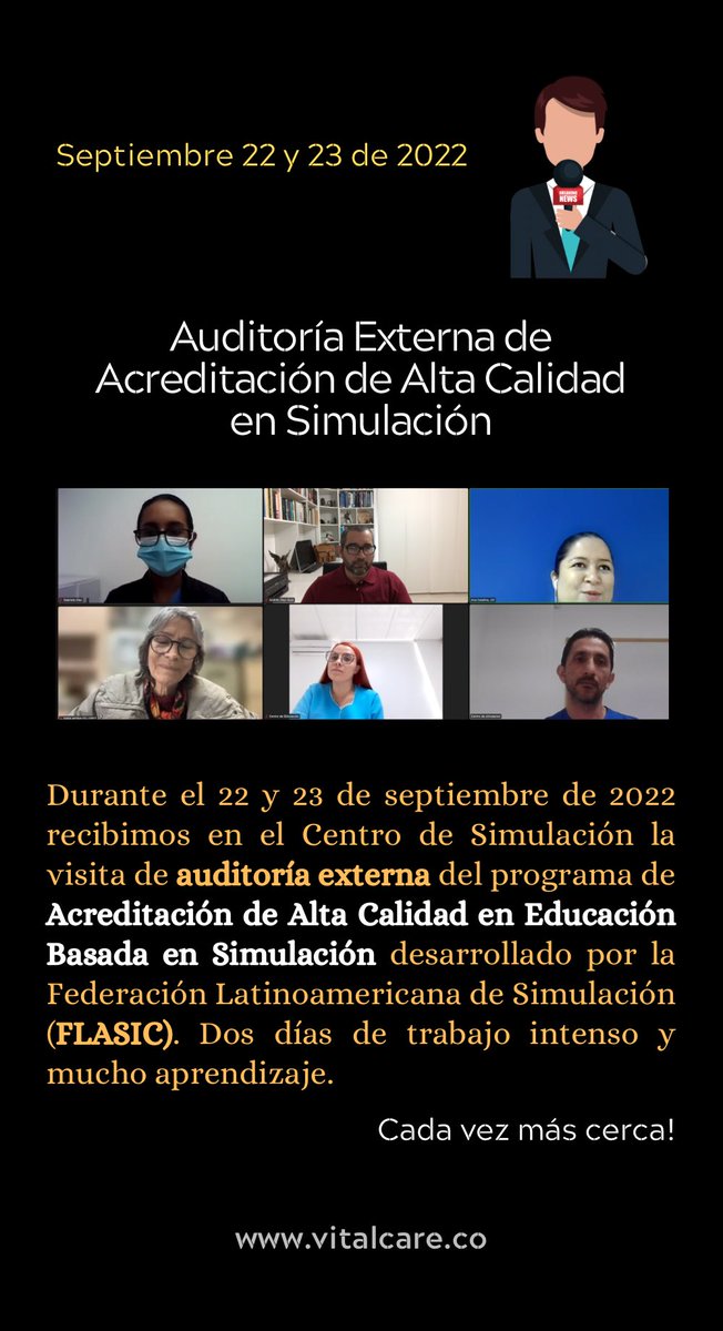Algo cansados, pero muy contentos y agradecidos con el proceso de auditoría externa en el proceso de acreditación del centro de simulación <a href="/VitalCareICU/">Vital Care SimCenter</a> frente a los estándares de calidad de la educación basada en simulación desarrollados por <a href="/flasicredes/">FLASIC</a>