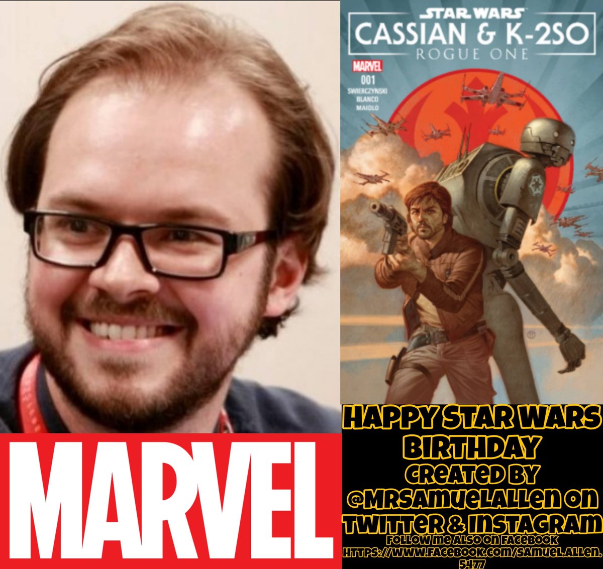 MrSamuelAllen's tweet photo. Happy Birthday to @ClaytonCowles, he was letterer for #StarWars108ForeverCrimson, #TargetVader1, #StarWars10 & #RogueOneCassianAndK2SOSpecial1. Follow him also on Instagram https://t.co/CeWgKWFNok. May he have a good one. https://t.co/oEUiaNomK0