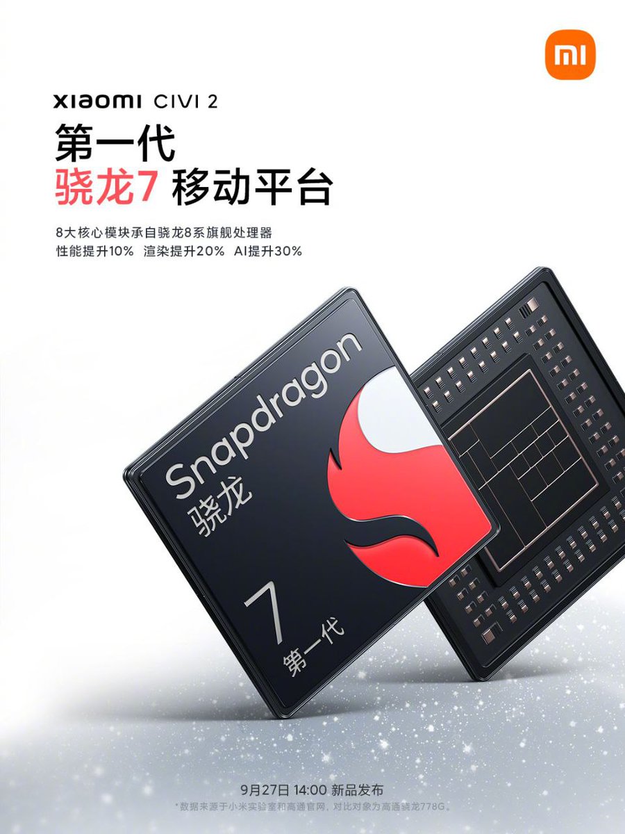 stufflistings's tweet photo. Xiaomi CIVI 2 to come powered by the Snapdragon 7 Gen 1 processor. Will feature a 4,500mAh battery with 67W fast charging.
#Xiaomi #XiaomiCIVI2 https://t.co/ylCGT1fgN1