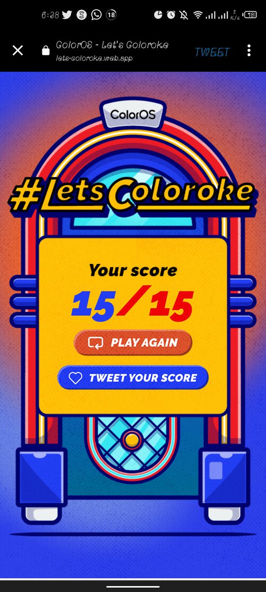 Perosi20's tweet photo. @colorosglobal @Spotify I scored 15/15 on @colorosglobal's Jukebox Karaoke challenge again🥳.

#LetsColoroke 
#ColorOS13. https://t.co/QXQnAHGa0s