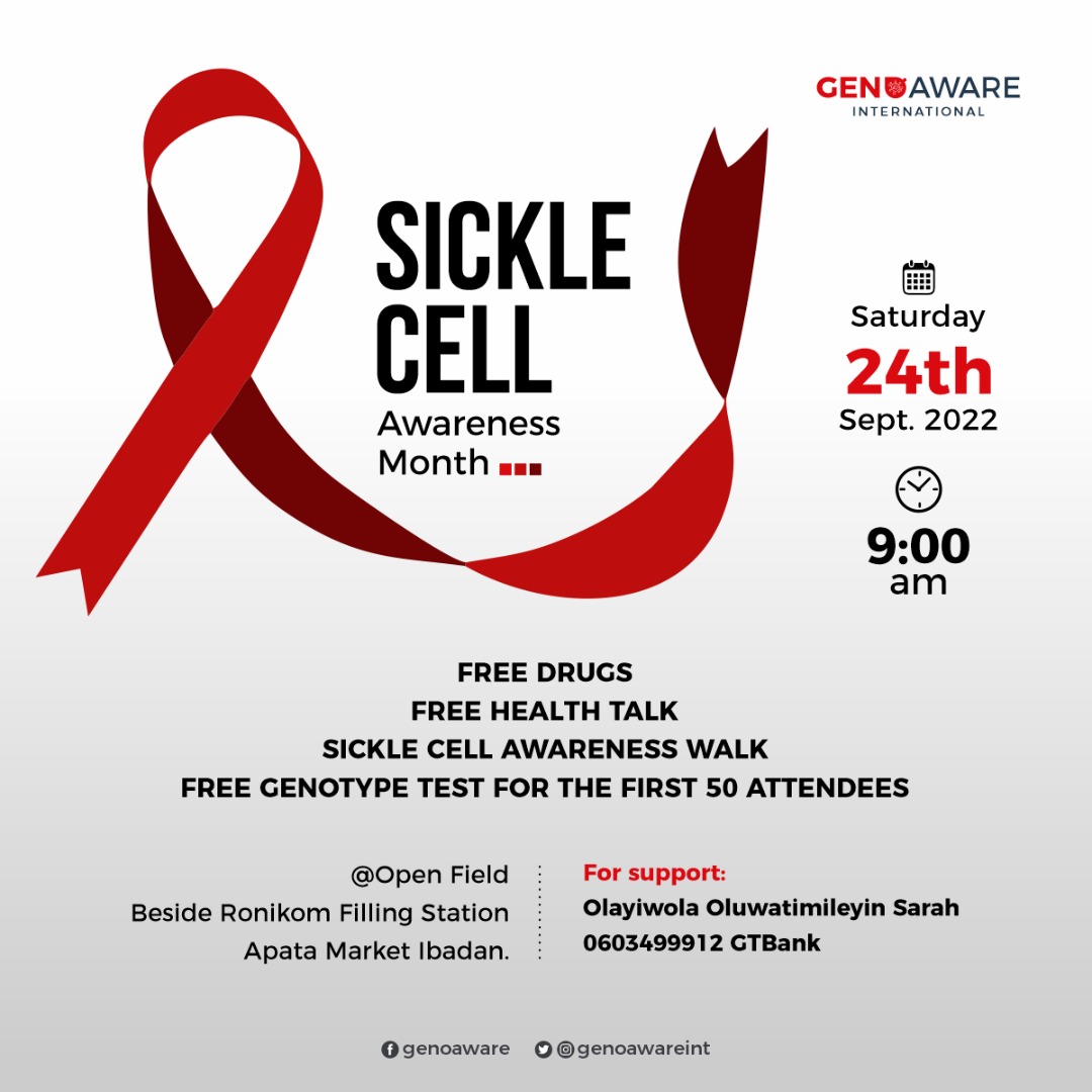 genoawareint's tweet photo. Today is upon us already🙏💃
Dear Lord,let everything we do today be to the glory of your name only and let it take us further into building a sickle free society🙏
#sickletember #knowyourgenotype #SickleCellAwarenessMonth #genoaware #fightingscd https://t.co/B8xtGhk9Lb