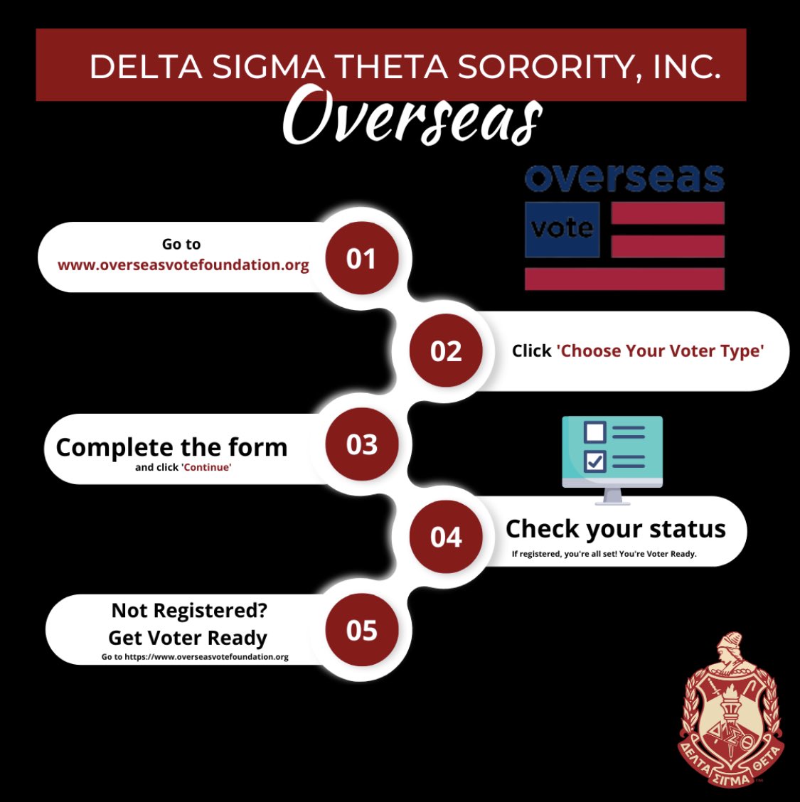 If you are in the military or live overseas, there are several steps to ensure your vote is cast and counted in 2022.  Go to the Secretary of State or Board of Elections website to find out what you must do to be able to vote. #DST1913 #DSTMilitary #DSTOverseas #DSTVotes