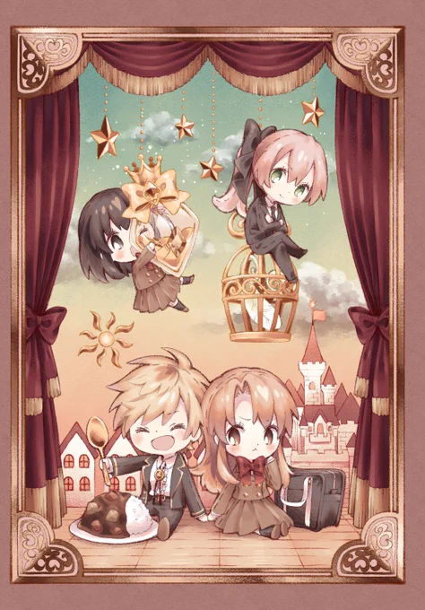 単行本裏表紙用イラスト人形劇風のミニキャラ達 