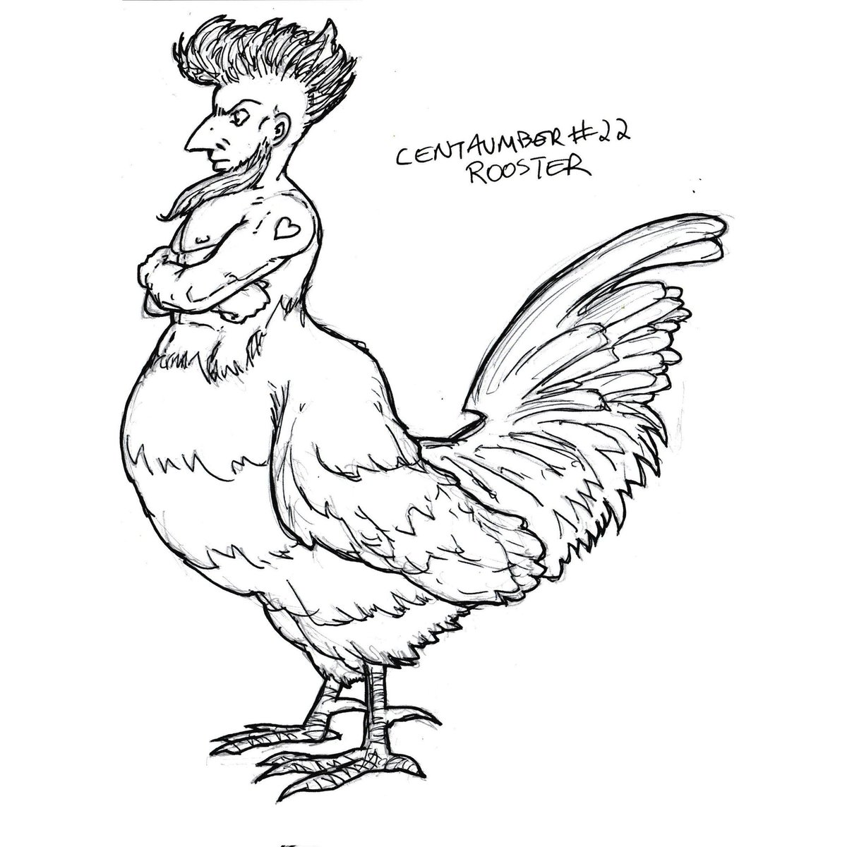 byduncanshields's tweet photo. My September drawing challenge this year is Centaumber which will be the 'centaurification' of non-horse animals. This is #22: Rooster. #centaumber #centaur #inktember #hybrid #animal #rooster #chicken https://t.co/JCtniKxdCm