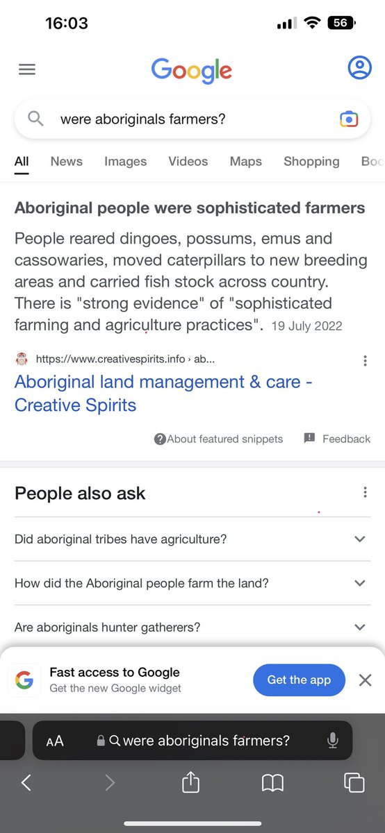 teaghanbea's tweet photo. They’re spouting that indigenous Australians weren’t farmers so wouldn’t have survived past 2000.. Takes 2 seconds to google guys. https://t.co/vK0WI2jx93