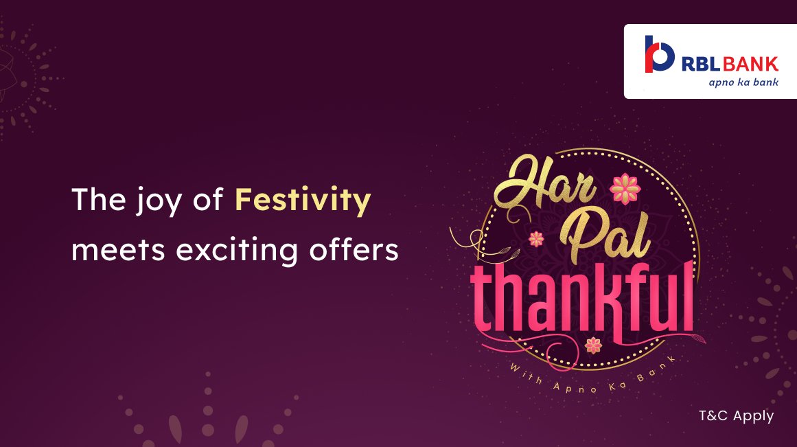 The joy of festivity meets exciting offers with RBL Bank Credit Cards. #HarPalThankful Click to know more bit.ly/3FUT0xE #CreditCard #Festive #Offers #FestiveOffers #RBLBank #ApnoKaBank