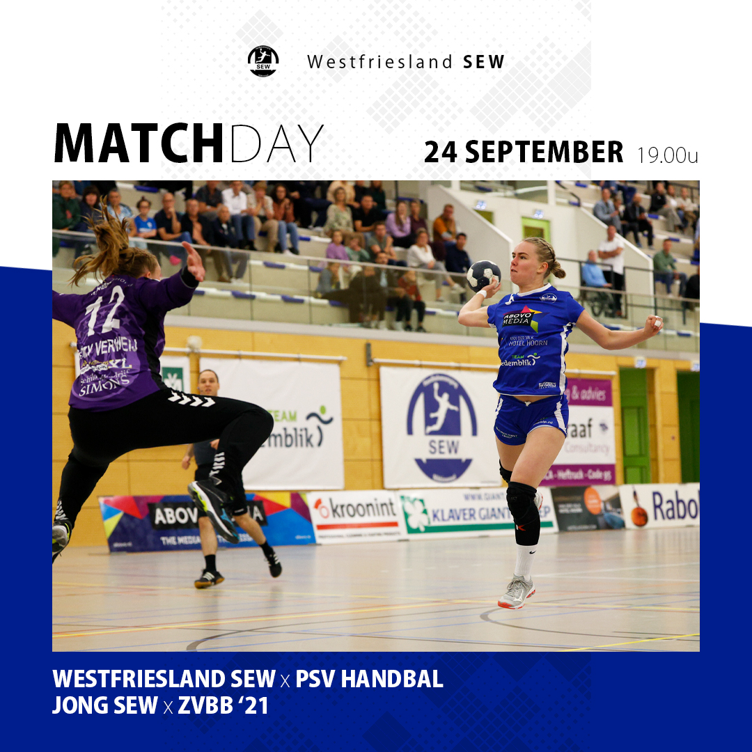 ⚡️ 𝙈𝙖𝙩𝙘𝙝𝙙𝙖𝙮 ⚡️

Nog een thuiswedstrijd voor dames 1 en daarnaast ook een thuis wedstrijd voor Jong SEW. Dubbel programma en dubbel handbalplezier!

🔹 Zaterdag 24 september - 19.00u &amp; 20.45u
🔹 Westfrieslandhal, Wognum
🔹 Livestream: wfsew.nl/live