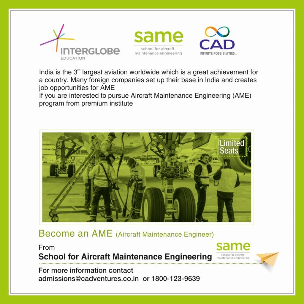 CAD_Ventures's tweet photo. Wonderful opportunity for the students who wish to make their career in Aviation https://t.co/iTwxb443Je
