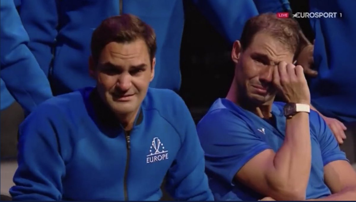 KrisBaruah's tweet photo. Woke up early morning to watch the last dance with my 10yo. Re lived “MP &amp; yet lost” emotions. 
Had gotten used to tennis without Fed. Reminded today why he so special. Even more with his greatest rival in tears for him. Will forever be 🐐 https://t.co/sR0InTH7bo