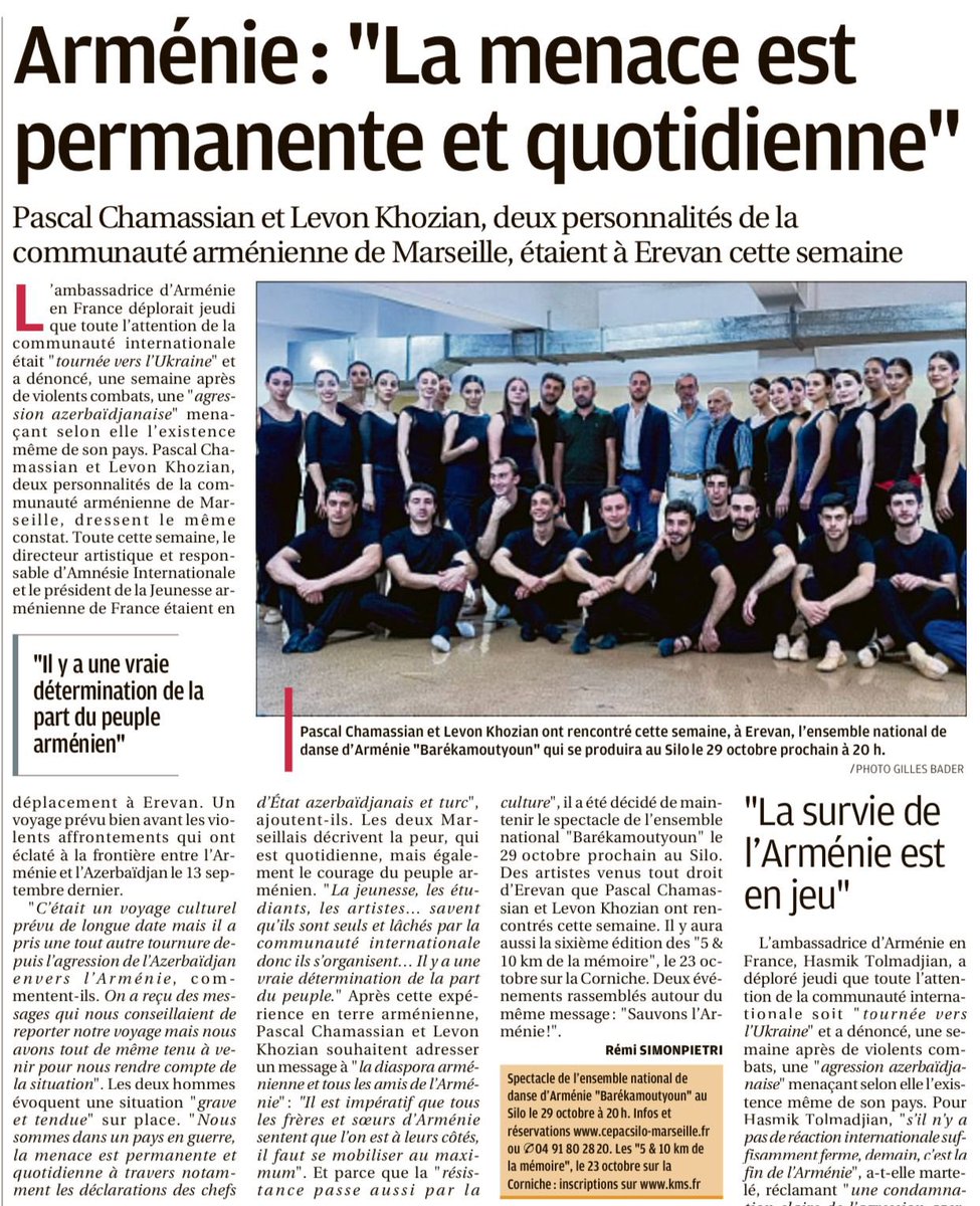 Merci à <a href="/laprovence/">La Provence</a> qui revient largement ce matin sur notre mission en #Arménie 🇦🇲
Alerter les opinions publiques est un enjeu majeur!!
Il y a Urgence à se mobiliser!!
#SauvonsLArmenie #SaveArmenia