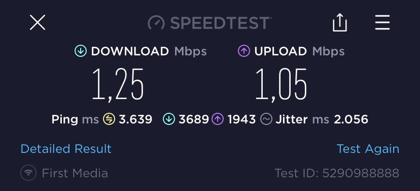 DionUtomo's tweet photo. Kecepatan internet saya serius ini cuma segini? Dari up to 20Mbps paham sih ga sampai segitu, tapi ya ga cuma segini juga. 2 minggu terakhir nih @FirstMediaCares sampai ganggu kerja juga. https://t.co/Thdeybul5f
